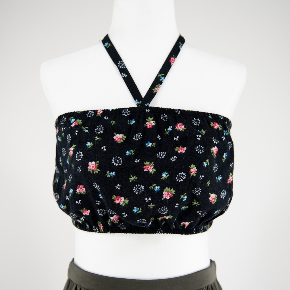 Black / Floral Bandeau Halter Top